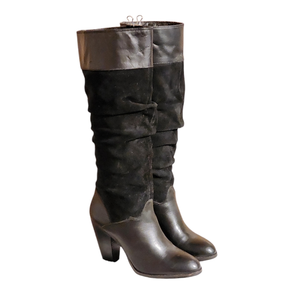 Women Vintage Suede Black Tall Slouch Boots By Zodiac size 8M